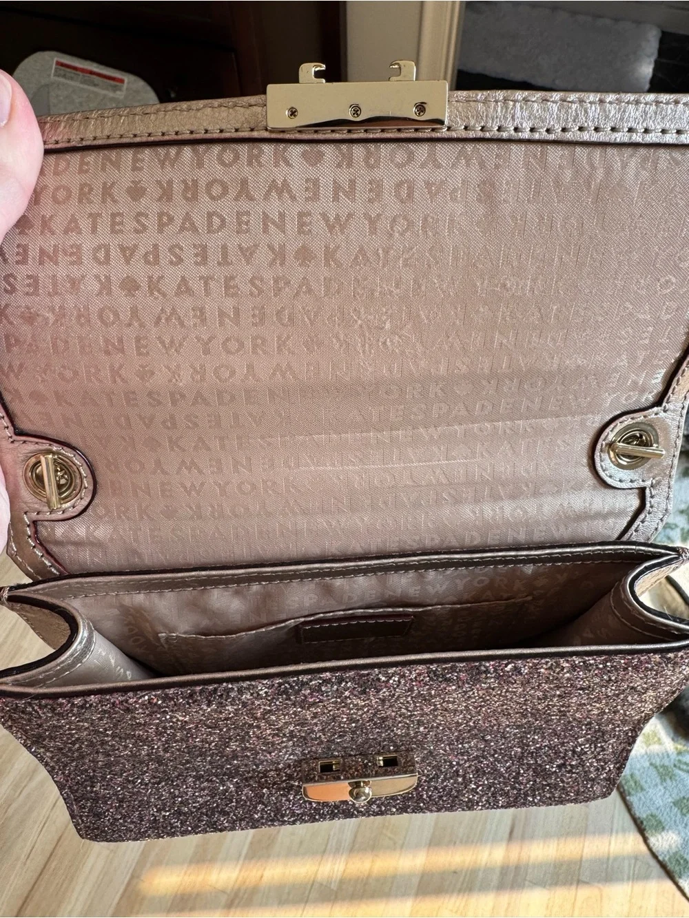 kate spade Pink Glitter Chain Crossbody with Gold Hardware